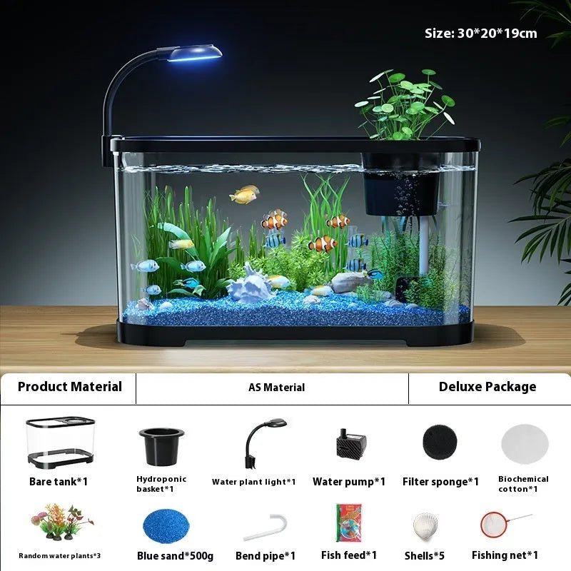 Desktop smart fish tank with integrated filter system in luxury black or white finish
