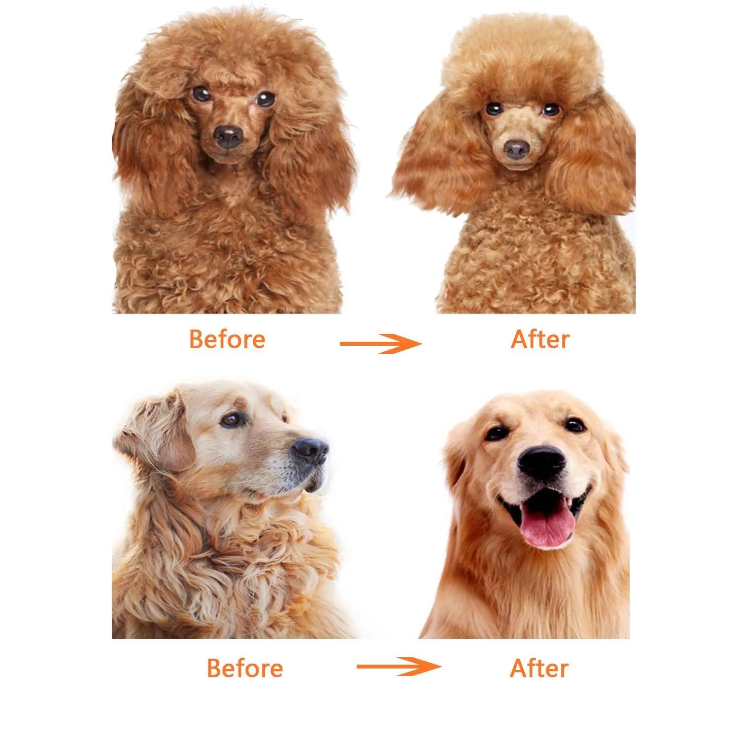 Red pet grooming comb with mixed short and long stainless steel pins and a plastic handle.