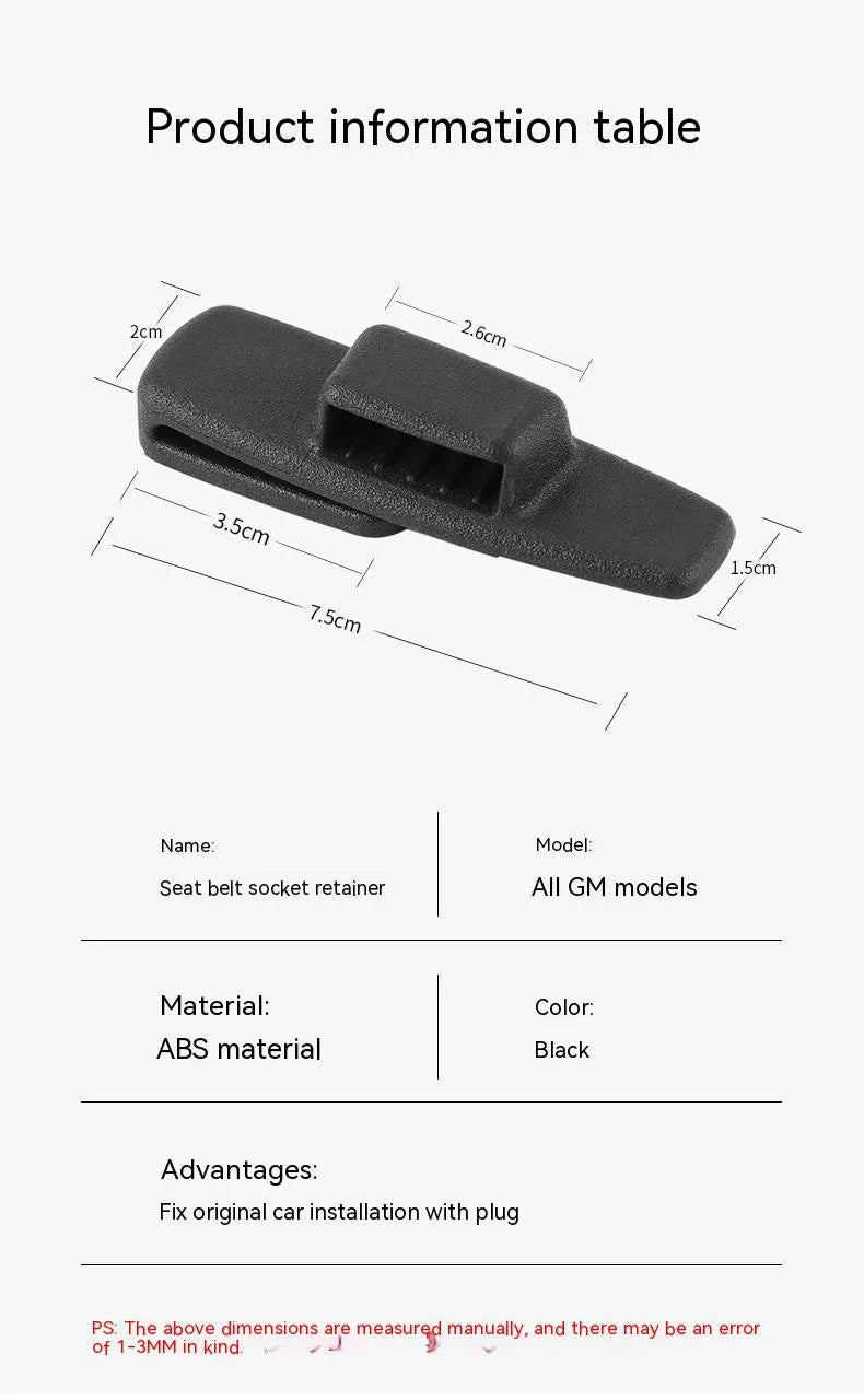 Black ABS plastic car seat belt stopper clips showing universal design for automotive use