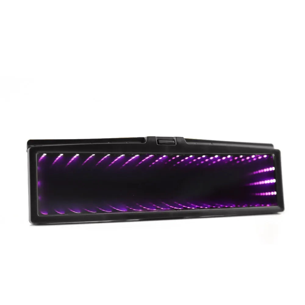 Square plastic car rearview mirror with LED lighting and 280mm flat mirror surface in monochrome colour