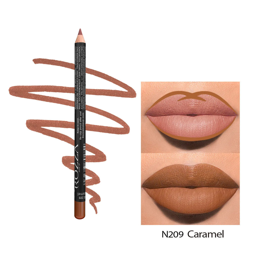 Matte finish lip liner pencil in wood-toned shades with water-resistant 24-hour formula