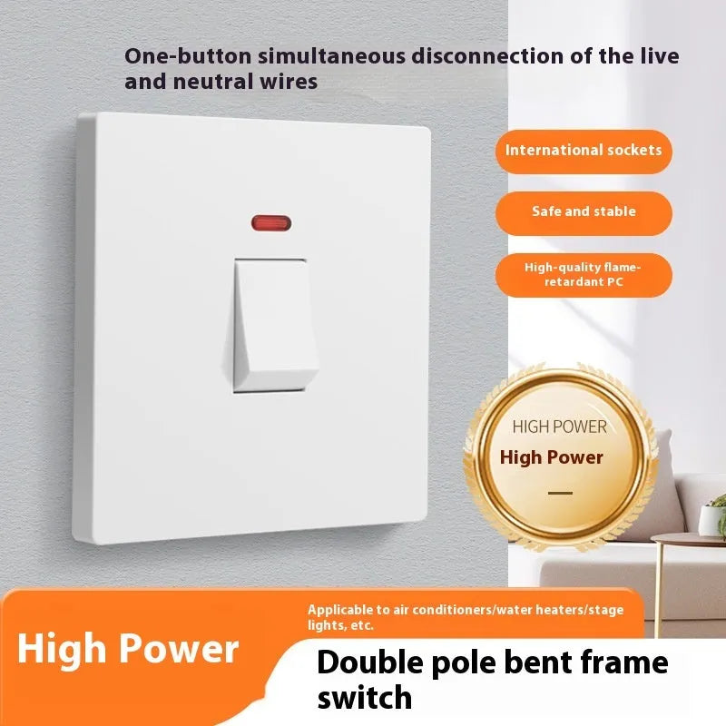 High-power illuminated circuit breaker switch for water heaters and air conditioners in gold finish