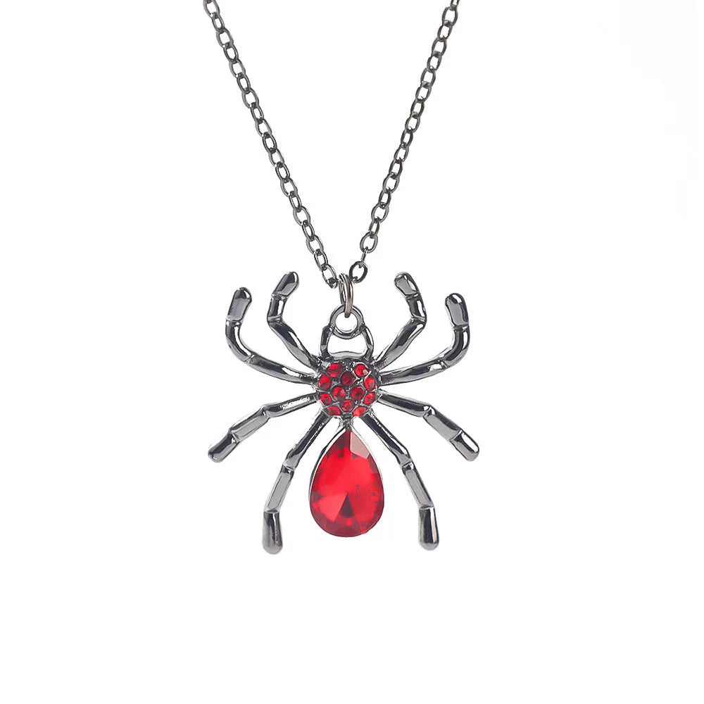 Dark style Halloween necklace with electroplated zinc alloy bat and spider pendant on a regular chain.