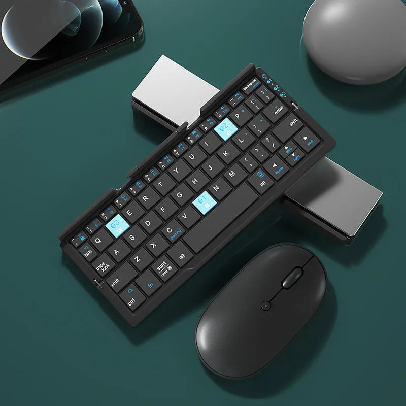 Silver white folding Bluetooth keyboard propping up smartphone with aluminium alloy housing