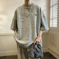 Men's grey retro loose fit t-shirt with 3D letter design on chest