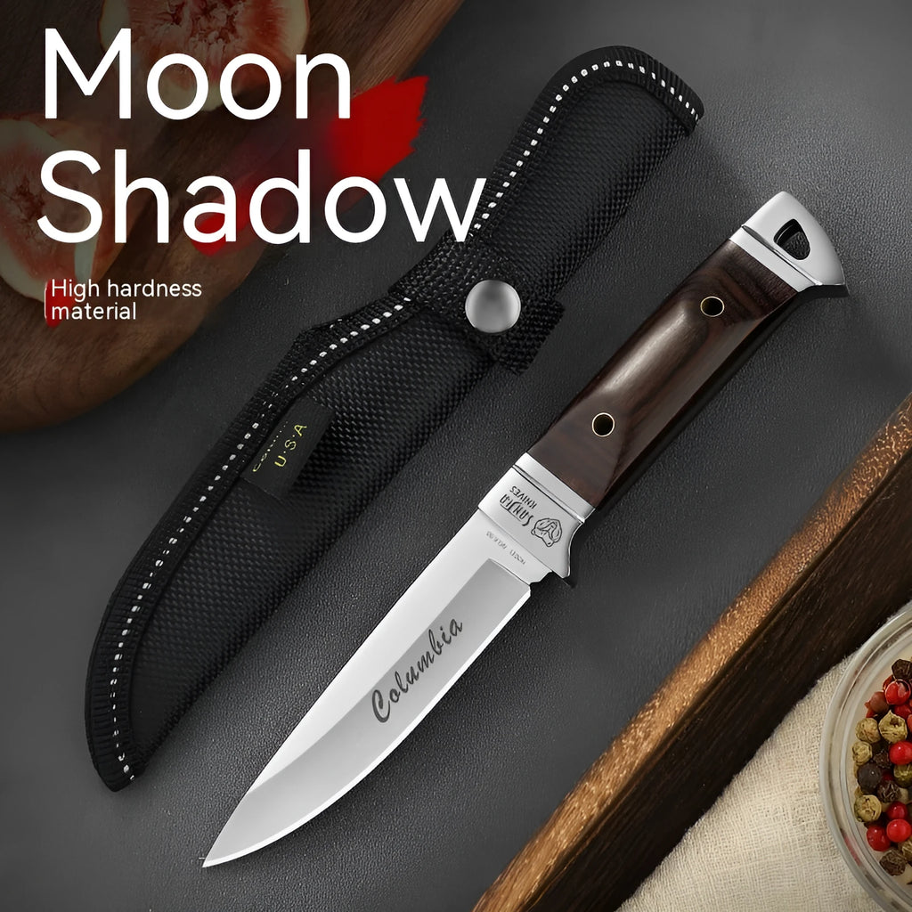 Stainless steel camping fruit knife with leather case in national style design