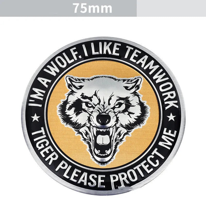 Aluminium car badge sticker featuring an eagle, lion, tiger, or wolf head design for vehicle exterior modification.