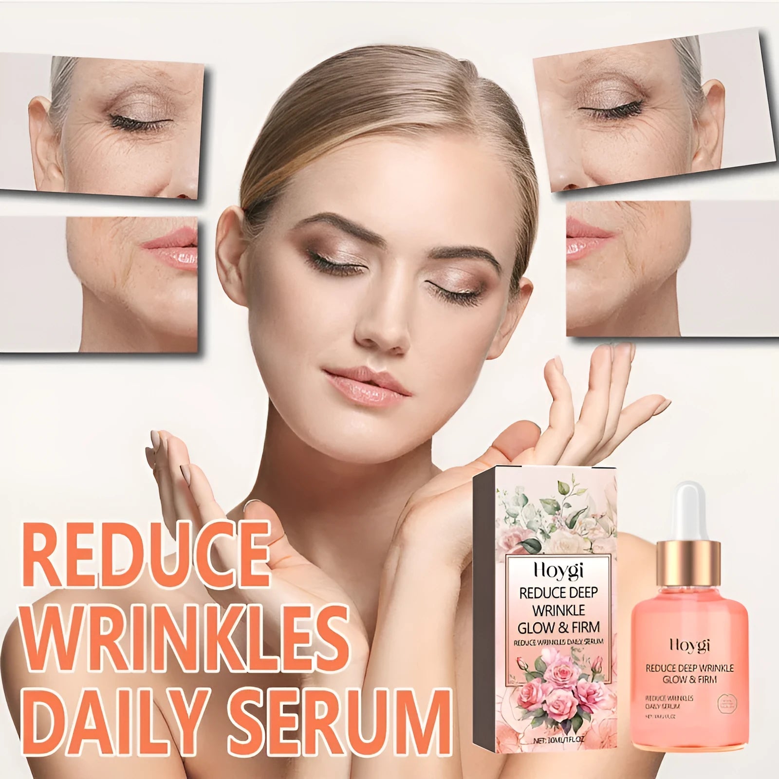 Rose essential oil facial serum in 30ml glass dropper bottle for skincare