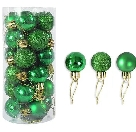 Shiny matte Christmas baubles in various colours showing 3cm diameter plastic electroplated decorations