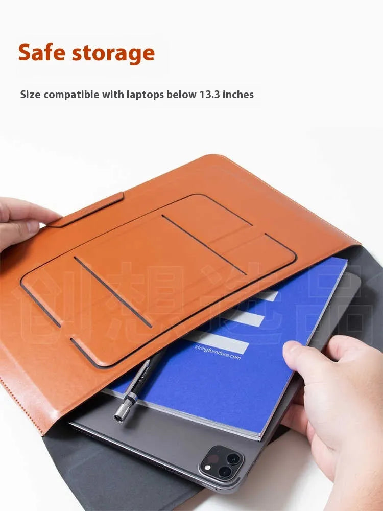 13.3 inch laptop bracket bag with integrated dual-angle stand in black and brown colour options