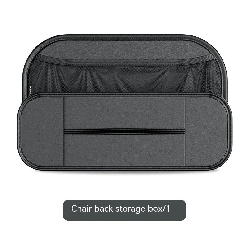 Black leather car seat rear storage bag with adjustable compartments