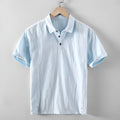 Men's loose fit short sleeve shirt in cotton linen blend solid colour