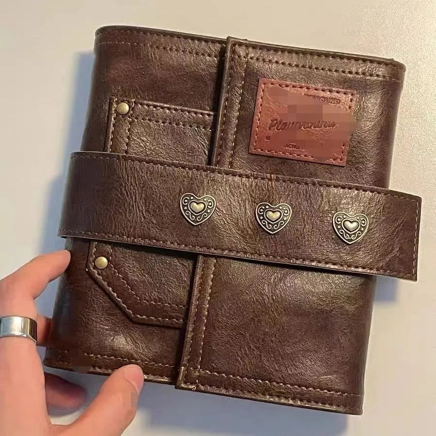 Brown A7 notebook with retro leather buckle and loose-leaf binder binding
