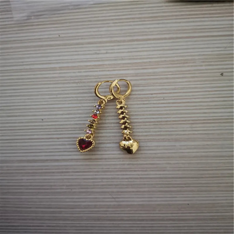 Gold and silver heart-shaped alloy earrings for women with electroplated finishes