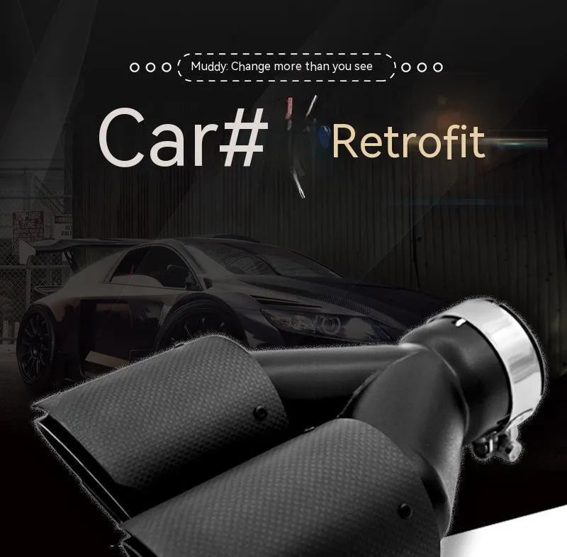 Black carbon fibre double outlet car exhaust pipe silencer nozzle measuring 250mm for vehicle modifications