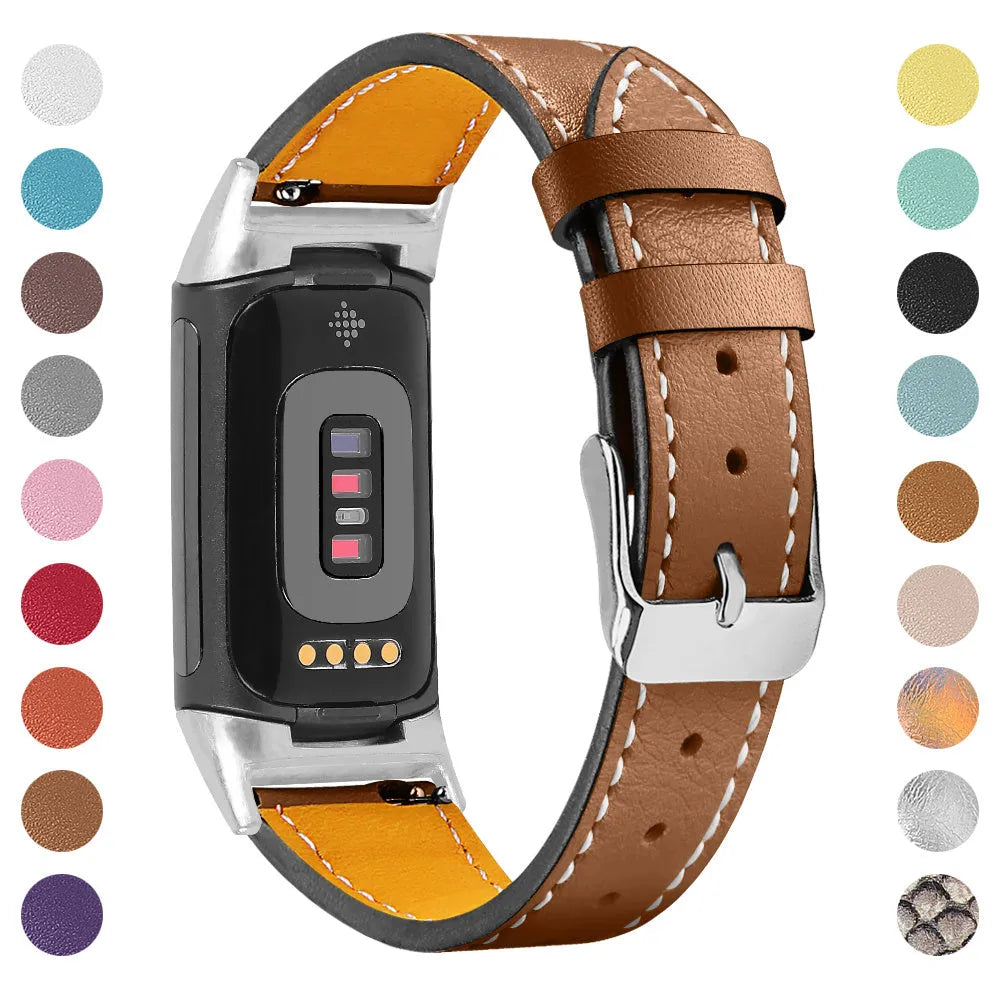 Genuine leather strap for Fitbit Charge 5 and Charge 6 smartwatch in multiple colour options.