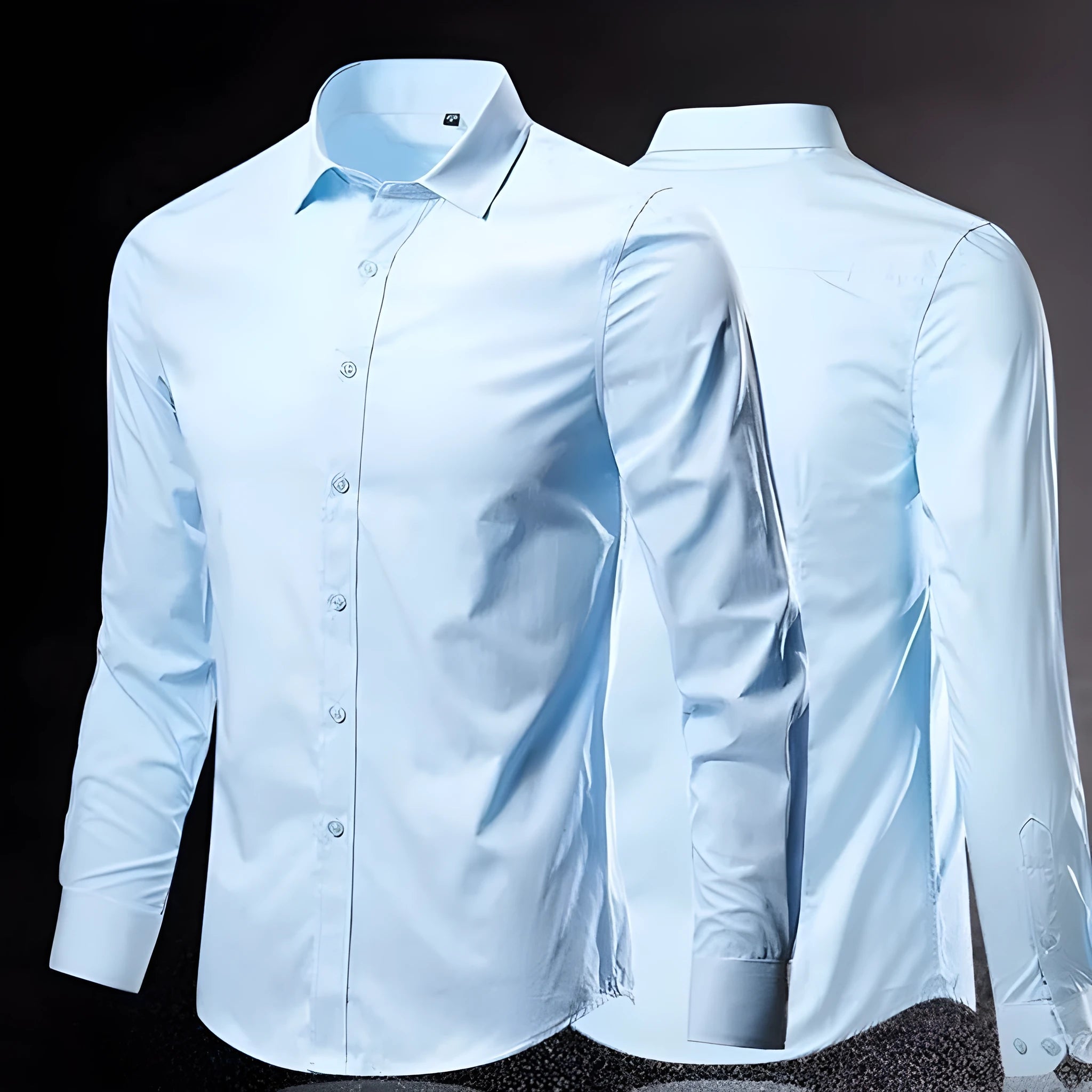 Man wearing a long-sleeve linen shirt in a slim loose fit, available in multiple colours.