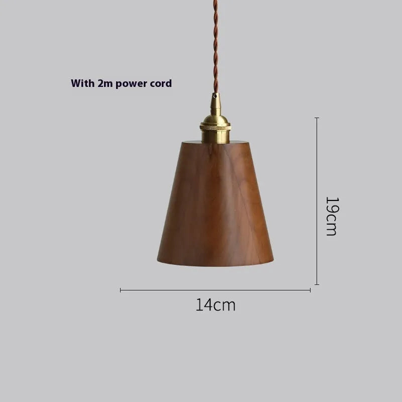 Black walnut and copper single-head droplight chandelier with E27 fitting