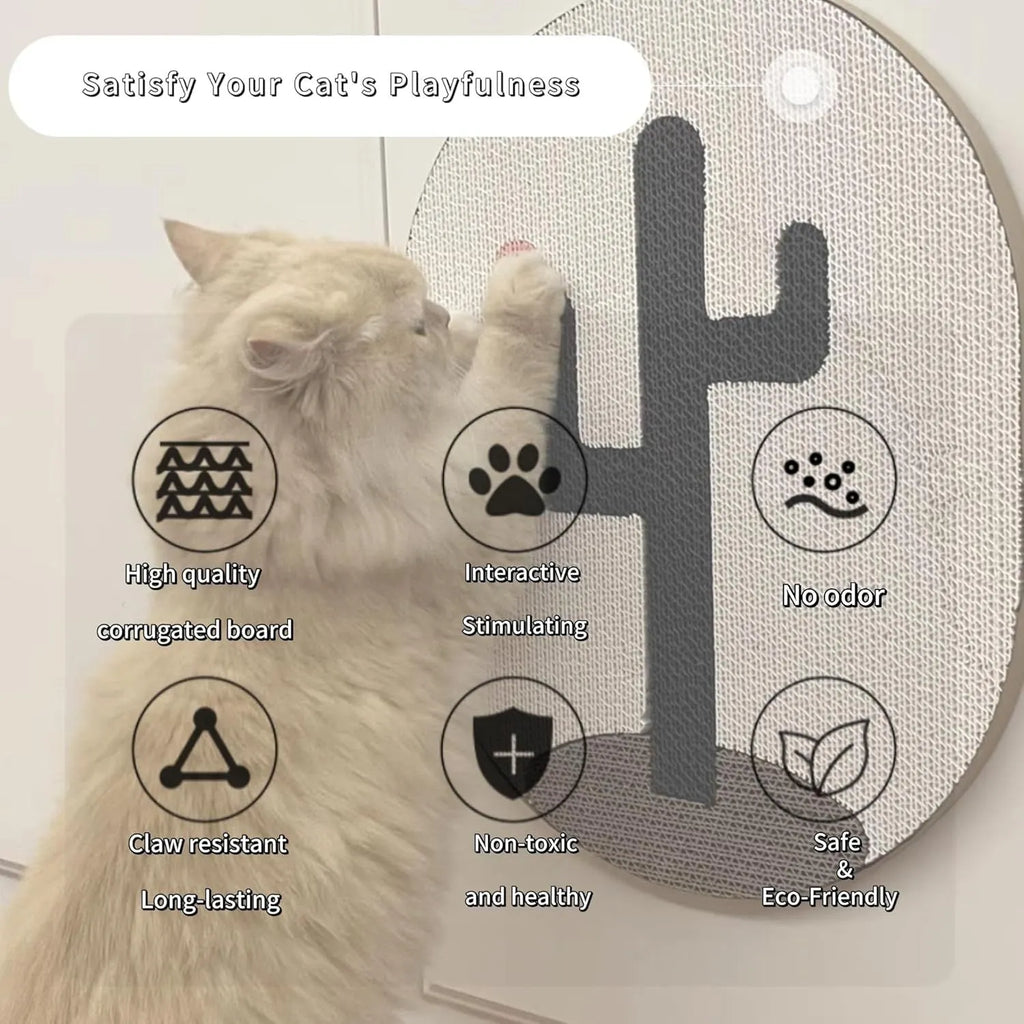 Wall-mounted cat scratching pad made of corrugated cardboard with catnip