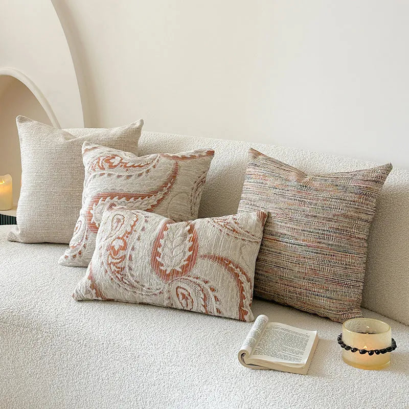 American-style jacquard paisley cushion cover with plant and flower design in amber colour