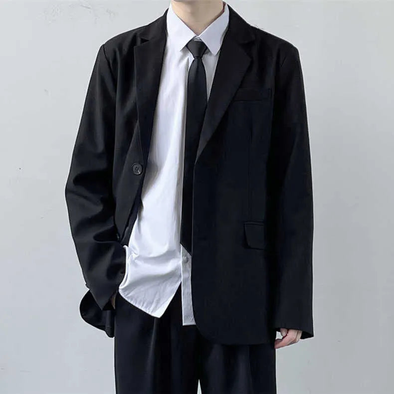 Plus size men's college style suit jacket and trousers with white shirt and tie