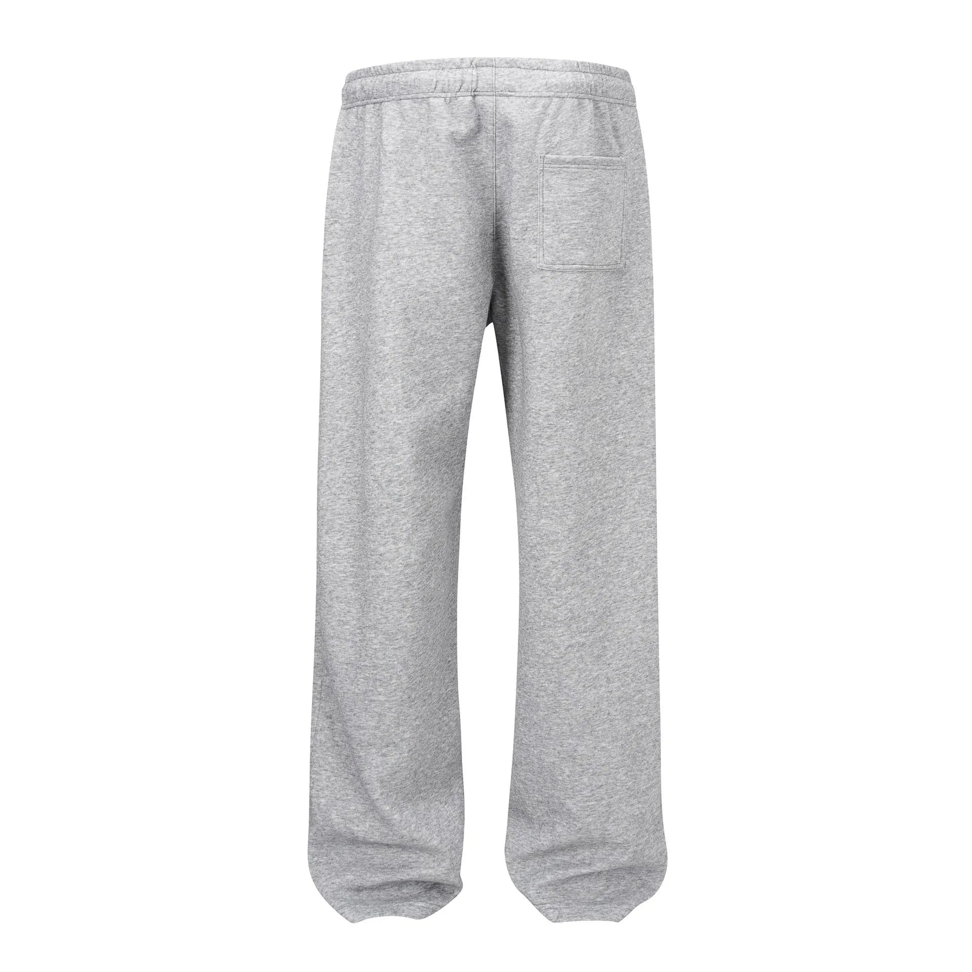 Men's grey cotton straight-leg loose fit trousers with an elasticated waistband on a neutral background.