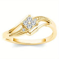 Copper diamond ring with geometric design and micro inlaid zircon in yellow gold colour