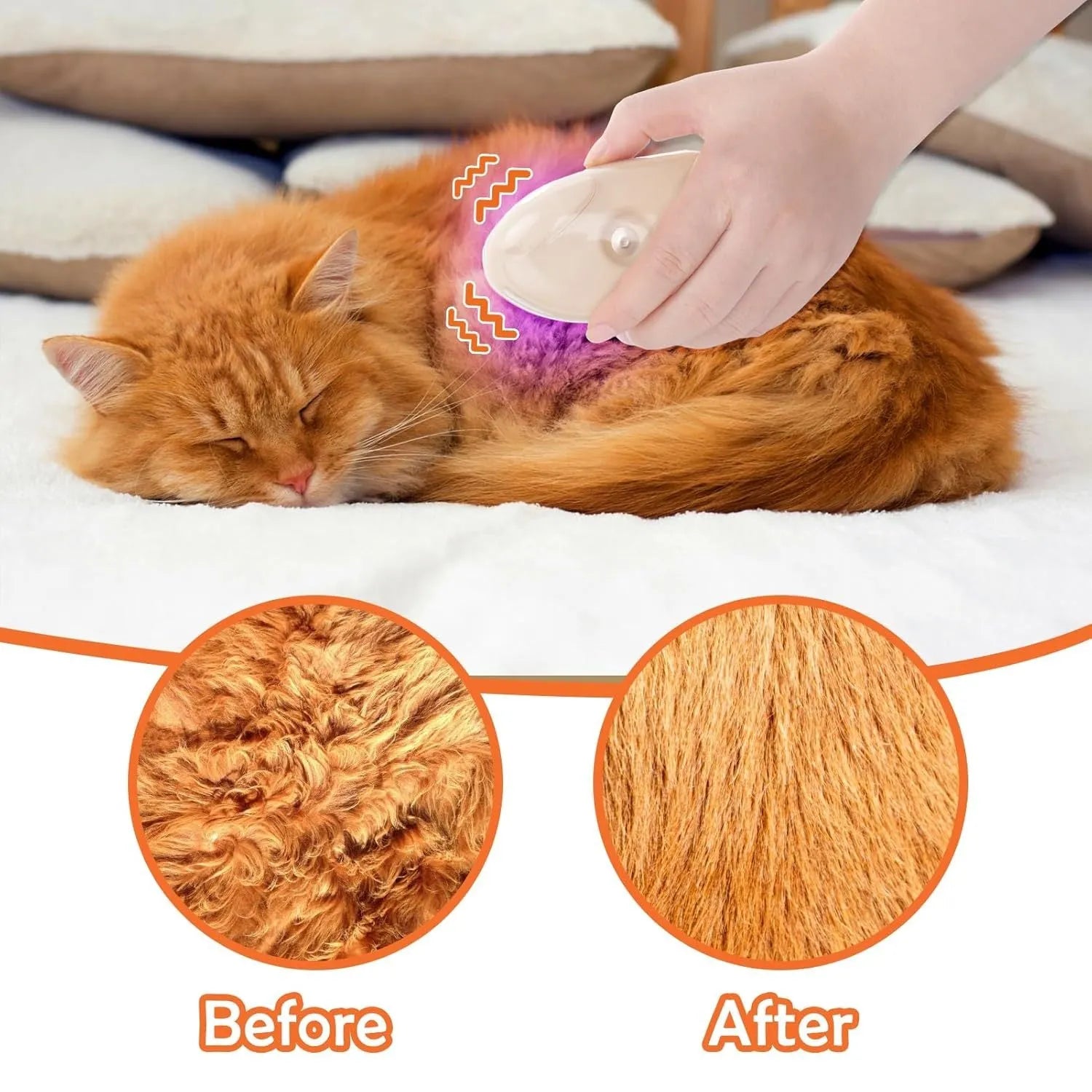 Yellow 4-in-1 cat steam brush with vibration massage and ringworm detection for pet grooming