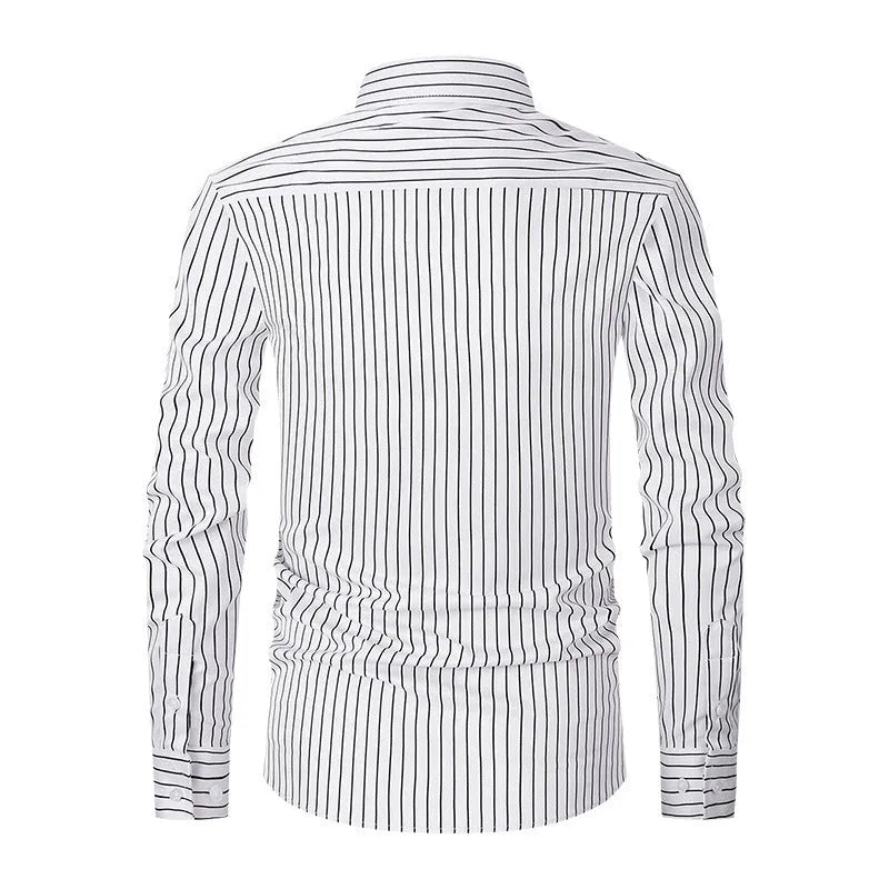Men's slim fit striped business shirt in polyester blend with long sleeves for formal workwear