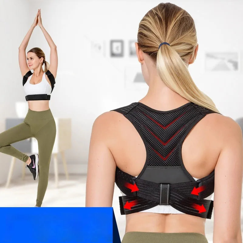 Black anti-humpback posture correction belt for running and fitness activities