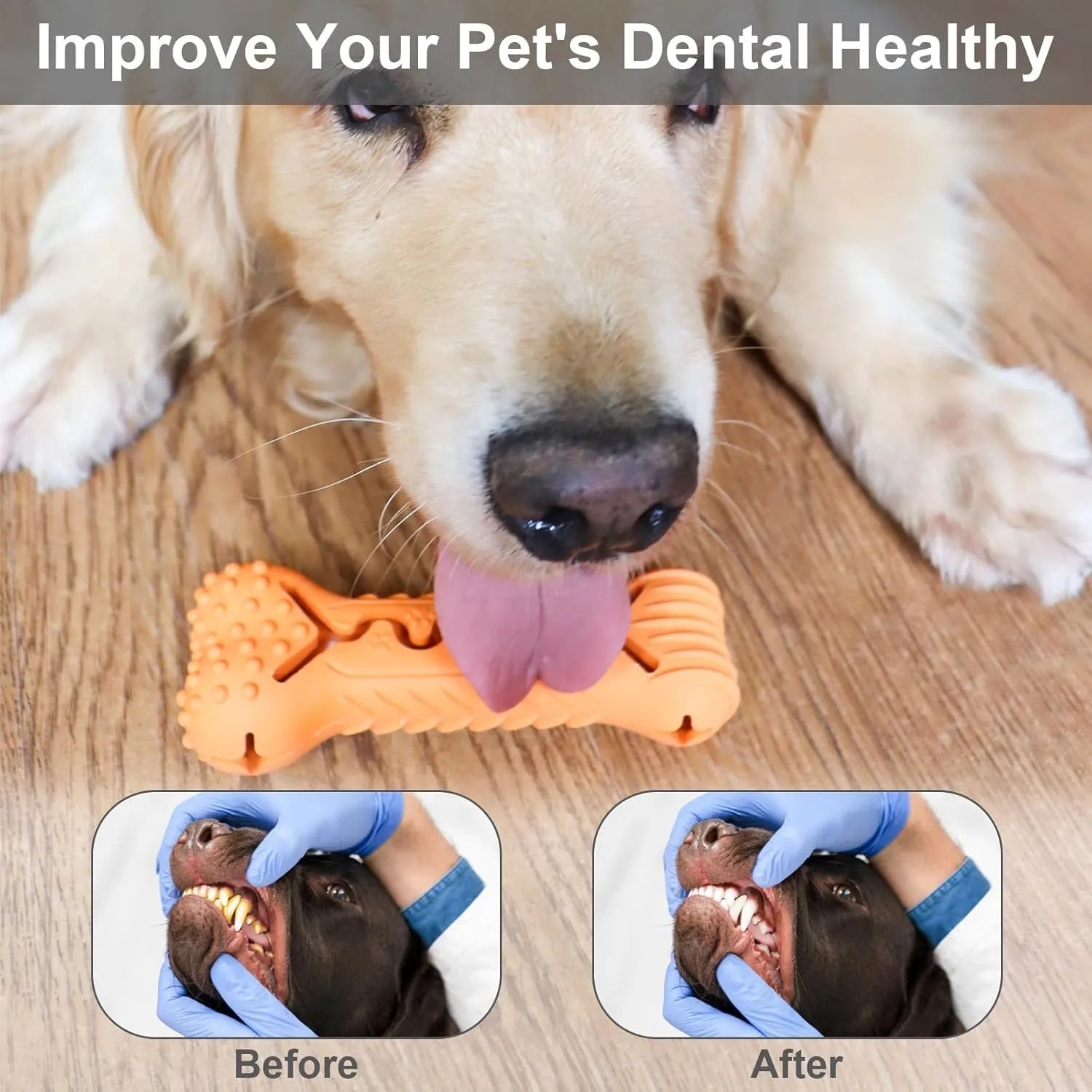 Blue natural rubber bone-shaped dog chew toy for aggressive chewers with textured teeth-cleaning surface