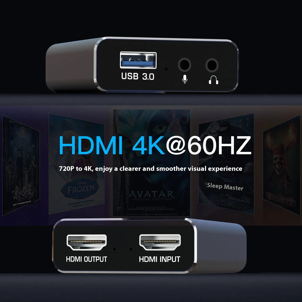 Black set-top box media player with 1080p output and audio recording functionality.