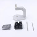 Silver tool steel press strap removal tool with 0.50-1.60mm blade specification on a work surface.