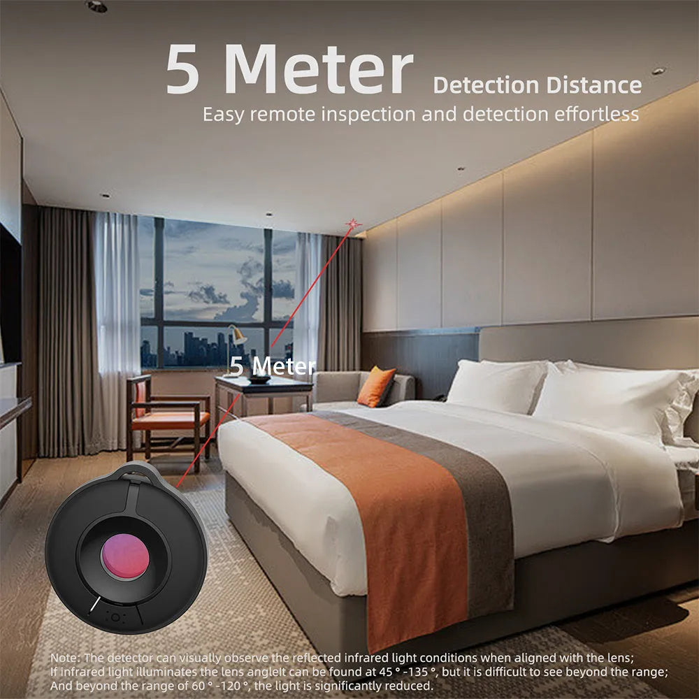 Compact infrared camera detector with 5 metre detection range for hidden camera sweeping