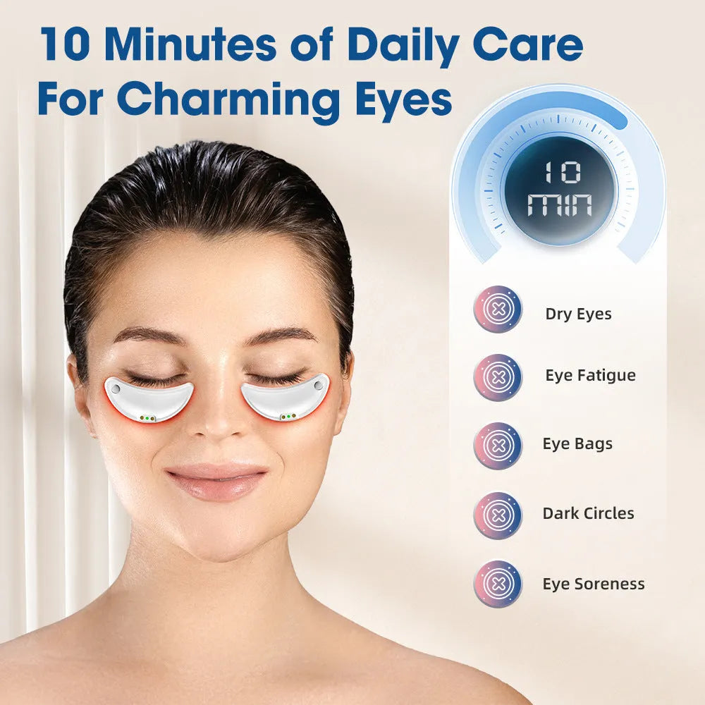 White wireless red light eye and facial massager with EMS technology held in hand