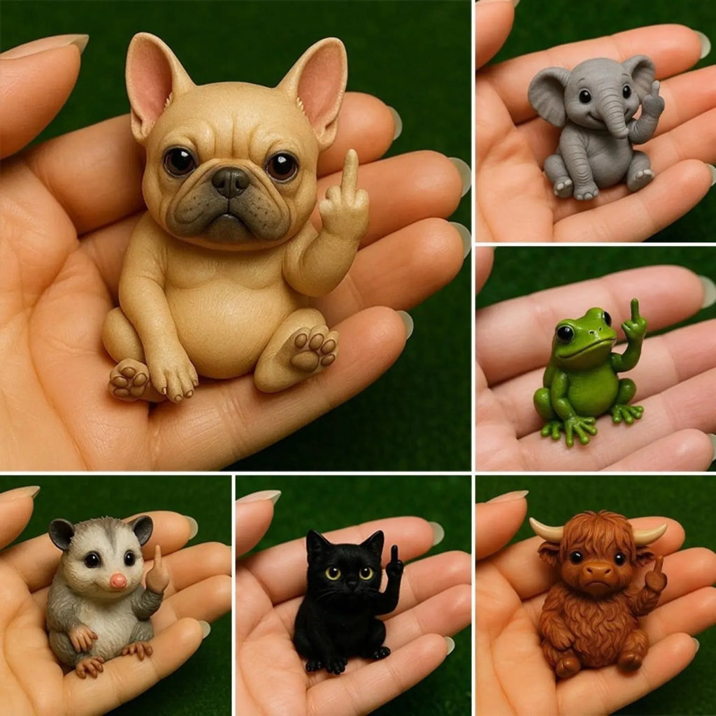 Resin animal middle finger ornament doll in vertical pose showing humorous gesture