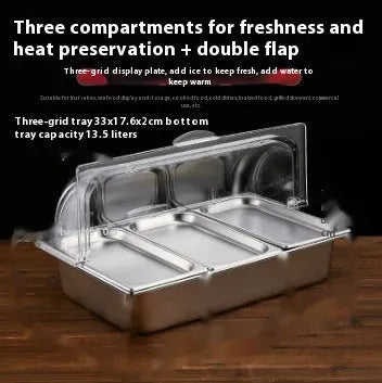 Stainless steel commercial dining plate display box with lid and multiple compartment configuration options