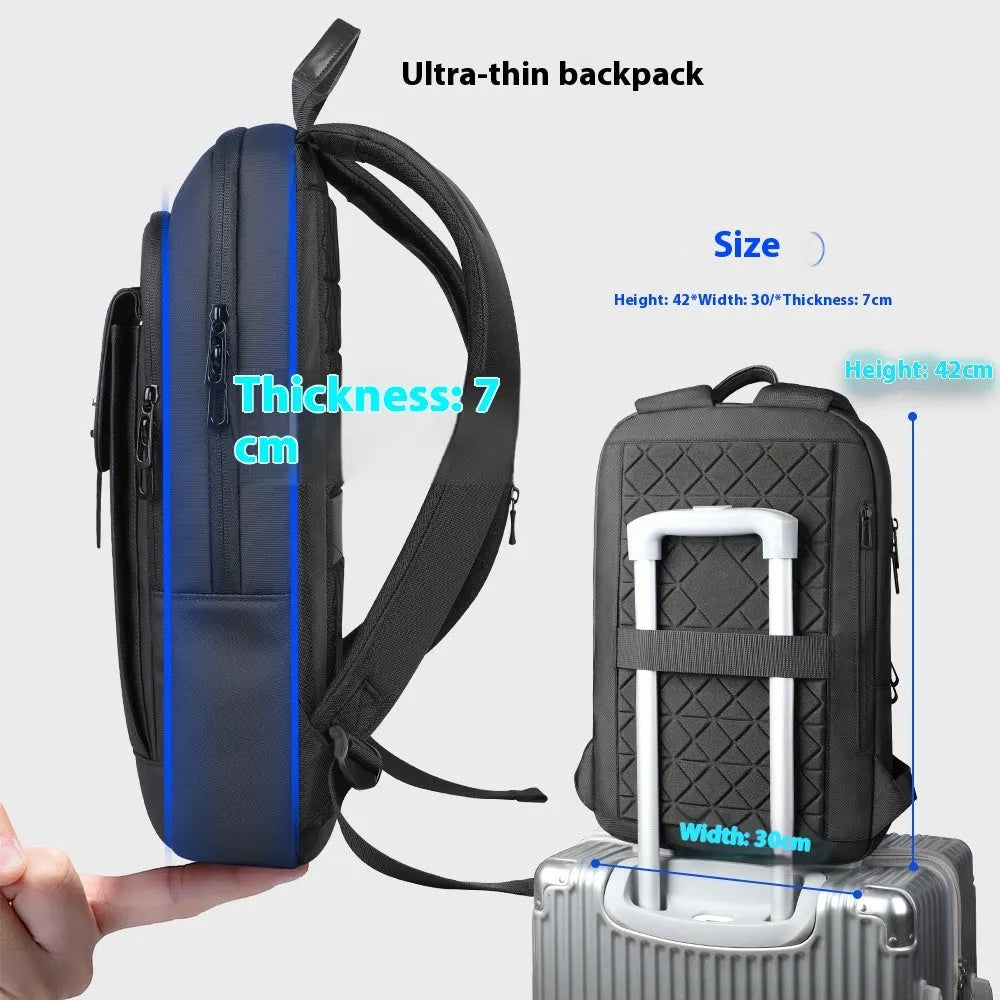 Black Oxford cloth backpack with urban simplicity style and sewing line details