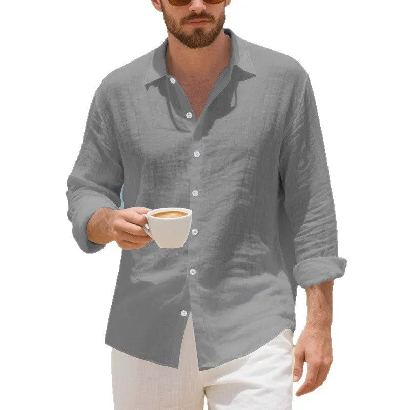 Linen Hawaiian casual shirt in loose American style with non-ironing feature