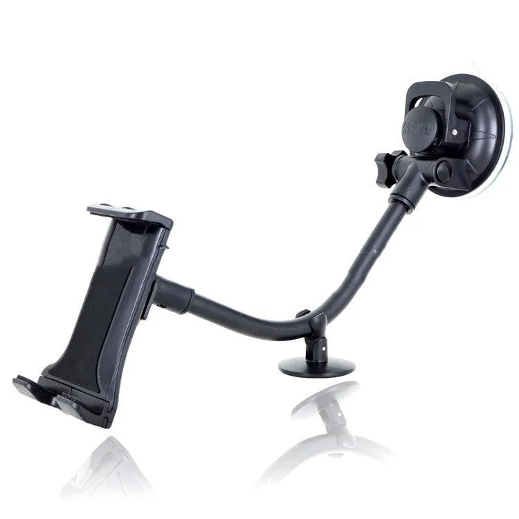Black vehicle-mounted tablet holder with lifting mechanism and suction cup for 4-12 inch devices
