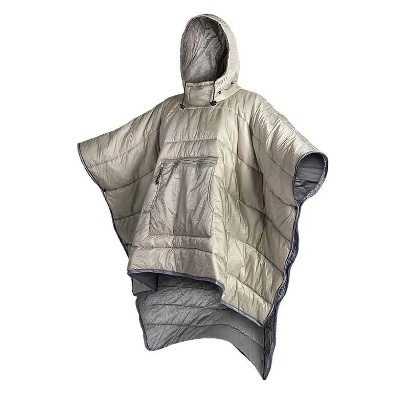 Army green wearable cloak sleeping bag with hood and sleeves for outdoor camping
