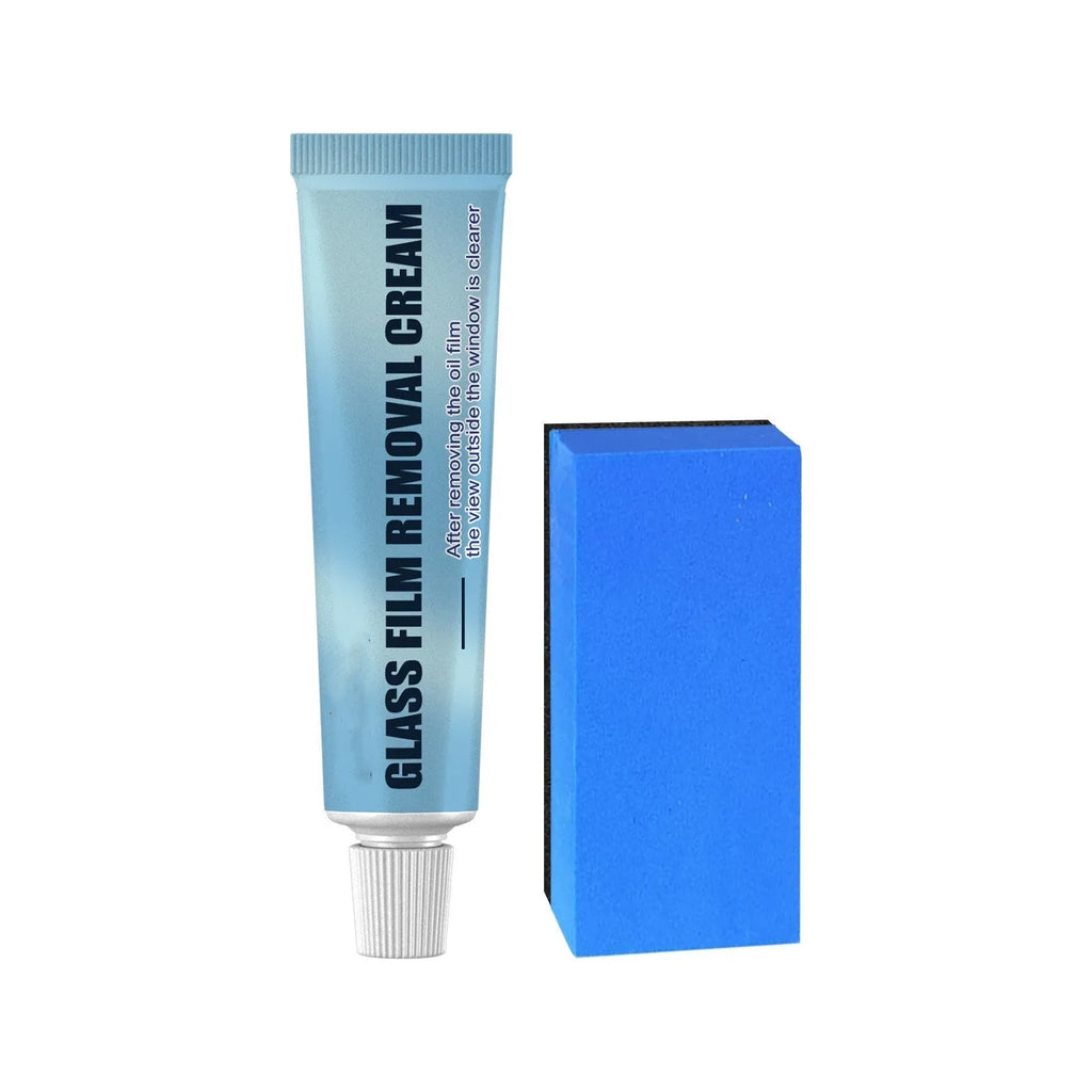 Blue car glass oil film remover with sponge applicator for windshield decontamination