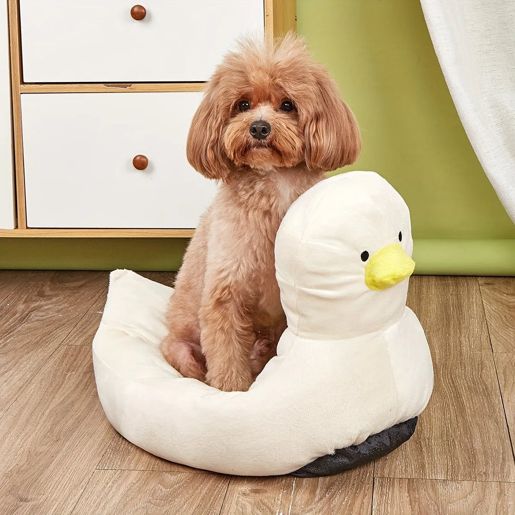 Duck shape soft polyester pet bed for small dogs and cats in blue or white colours
