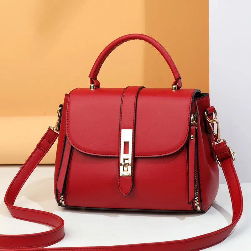 Women's soft leather messenger bag in black red green blue colours square vertical design