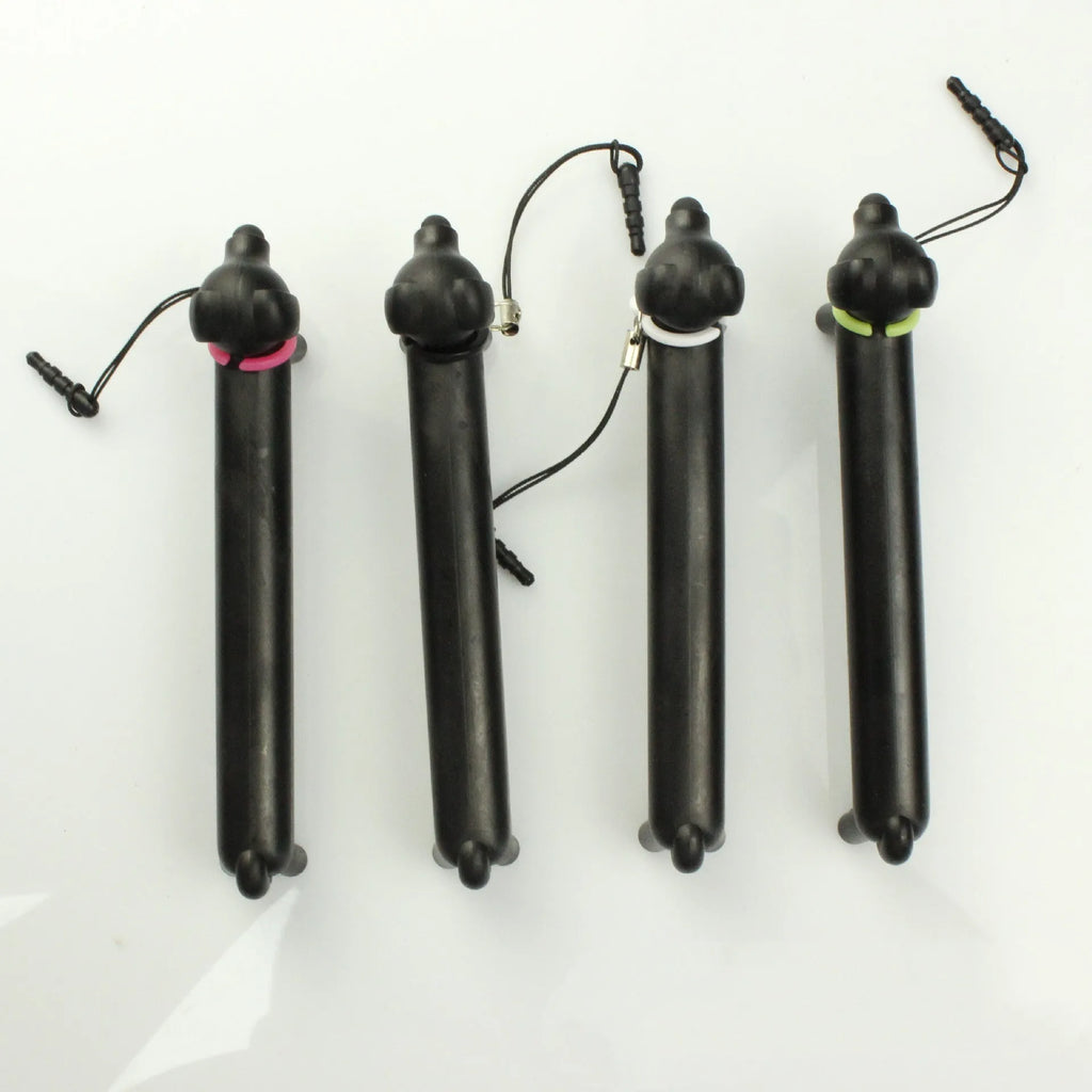 Black dog-shaped touch screen stylus with conductive silicone body on white background