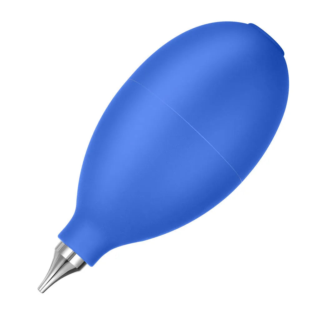 Blue and black rubber air blowing cleaning tool for camera and phone dust removal measuring 9.5cm