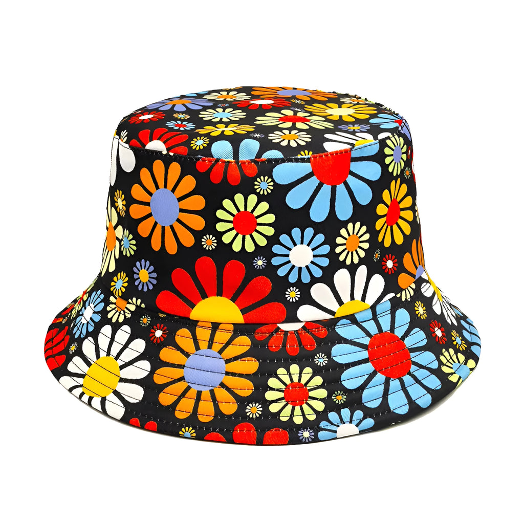 Colourful floral print bucket hat with dome crown in size M