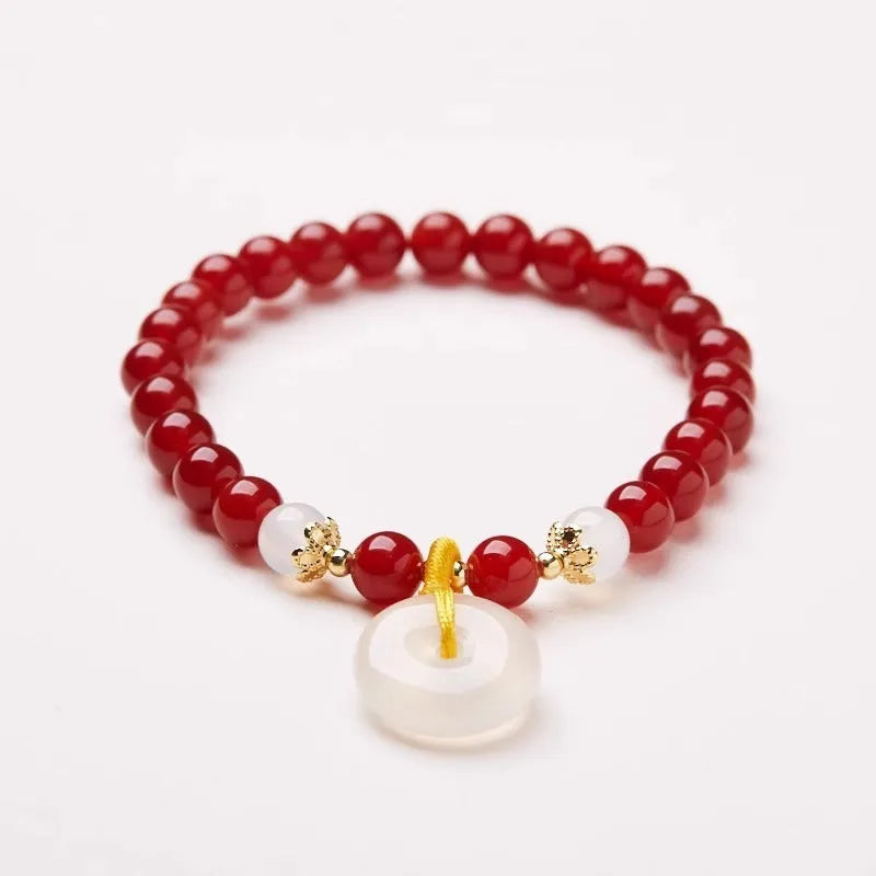 Handmade Chinese style bracelet with safety buckle closure showing 6mm natural stone beads
