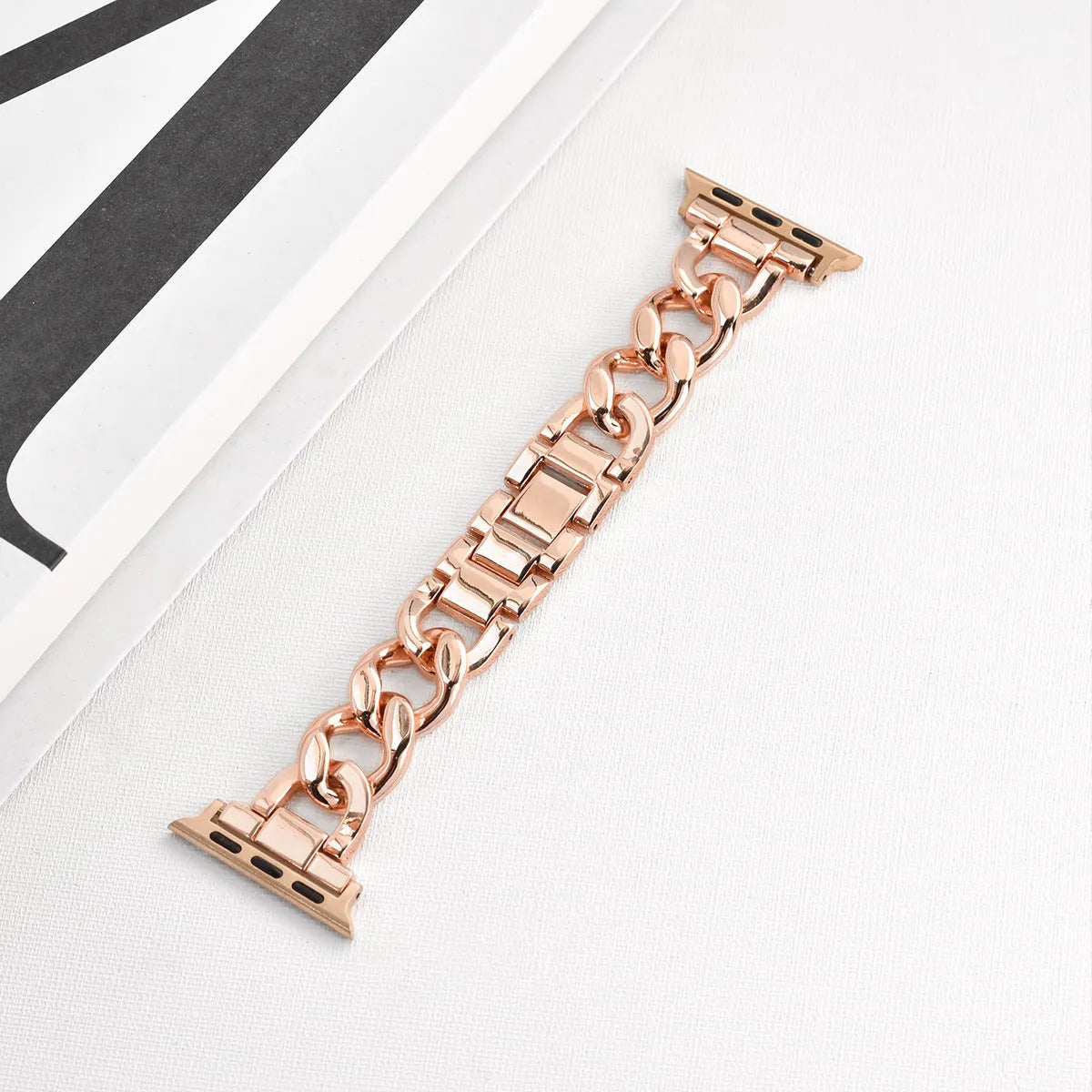 Denim chain pattern metal watch strap for Apple Watch in silver, shown with 22mm lugs.