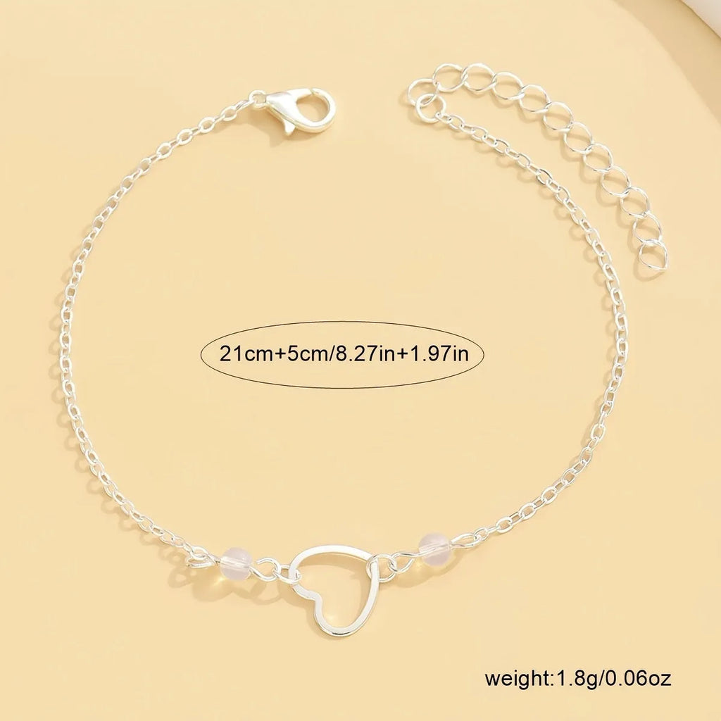 Adjustable heart pendant anklet in gold or silver alloy finish